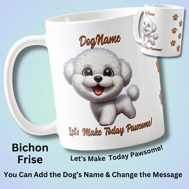 Taza De Café Frisos Bichon, añadir nombre de perro, cambiar tex (Subido por el creador)