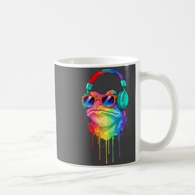 Taza De Café Frog Wearing Headphones And Sungles Edm Rave Desig (Derecha)
