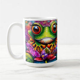 Taza De Café Frog Whimsical Abstract Pintura Art Floral Verde