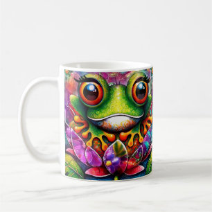 Taza De Café Frog Whimsical Abstract Pintura Art Floral Verde