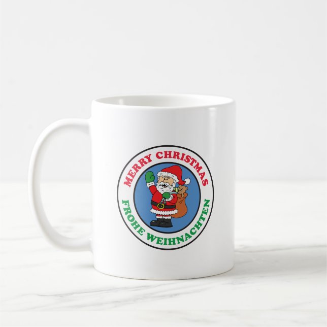 Taza De Café Frohe Weihnachten Navidades alemanes Santa (Izquierda)