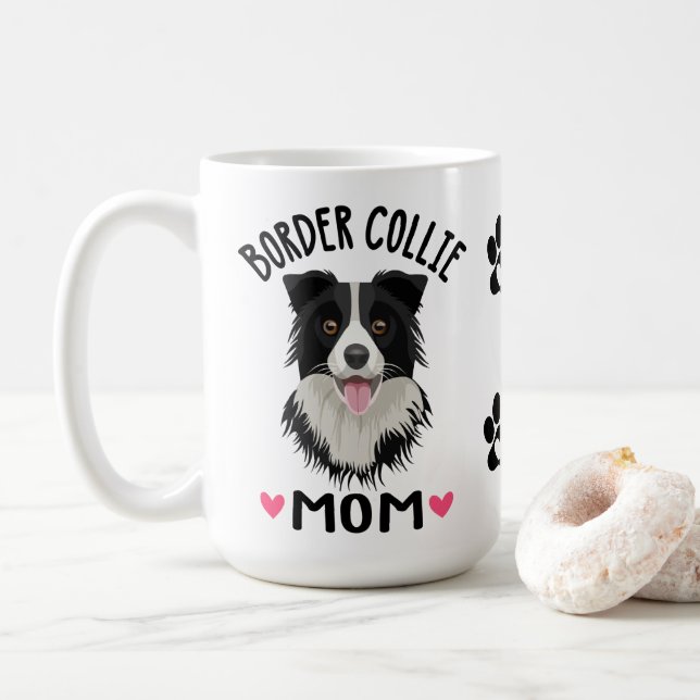 Taza De Café Frontera Collie Mom Regalo Perro de Cachorro Blanc (Con donut)