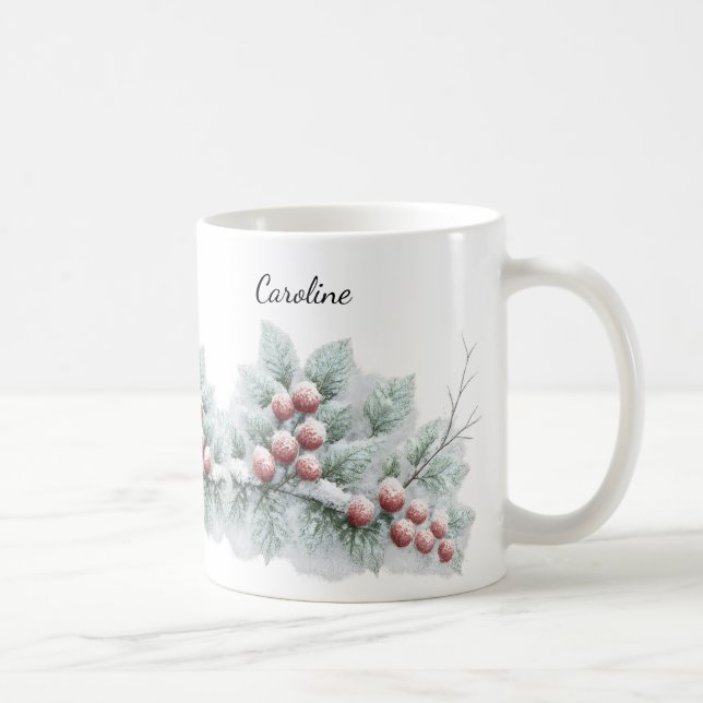 Taza De Café Frosted Winter Berry and Spruce Botanical Holiday  (Derecha)