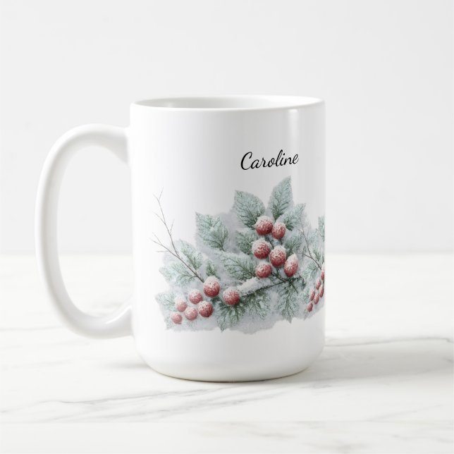 Taza De Café Frosted Winter Berry and Spruce Botanical Holiday  (Izquierda)