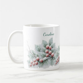 Taza De Café Frosted Winter Berry and Spruce Botanical Holiday
