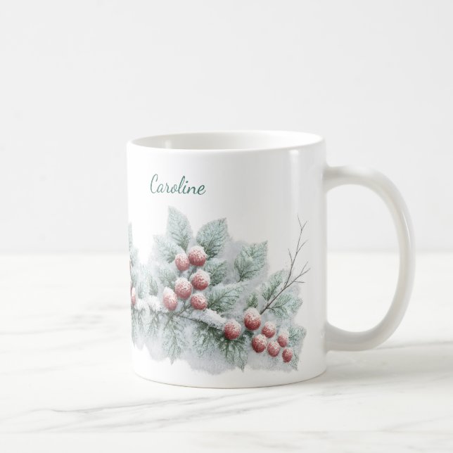 Taza De Café Frosted Winter Berry and Spruce Botanical Holiday (Derecha)