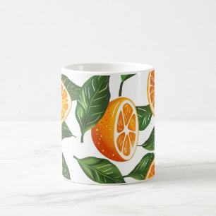 Taza De Café Fruta Botánica Naranja Cítrico Patrón Continuo