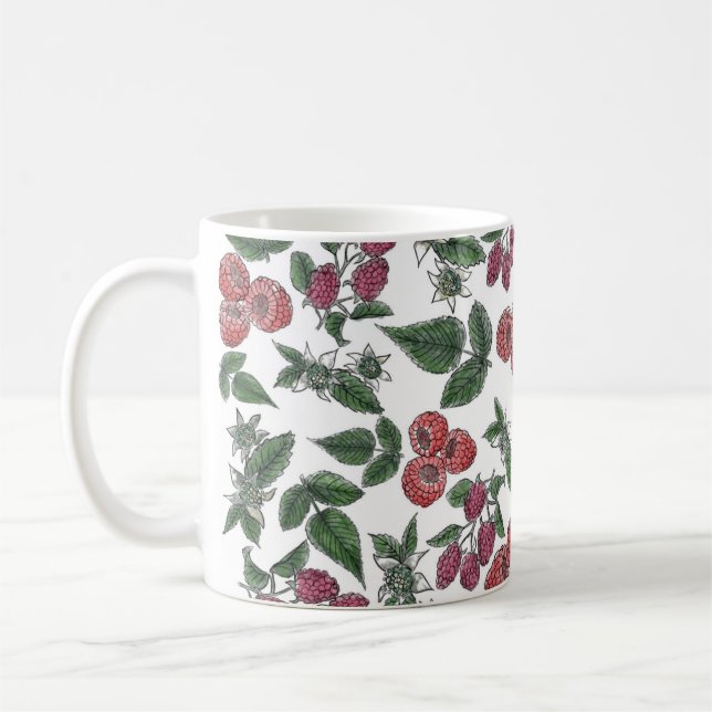 Taza De Café Fruta de frambuesa deja patrón de Ilustracion (Izquierda)