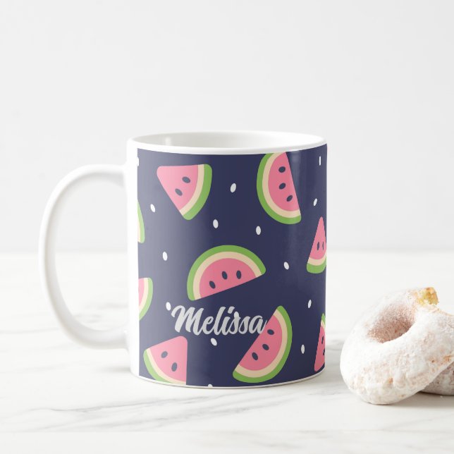 Taza De Café Fruta de la sandía verde azul (Con donut)