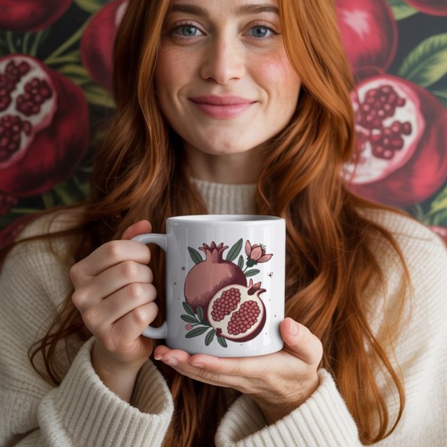 Taza De Café fruta granada elegante con flor botánica (Subido por el creador)