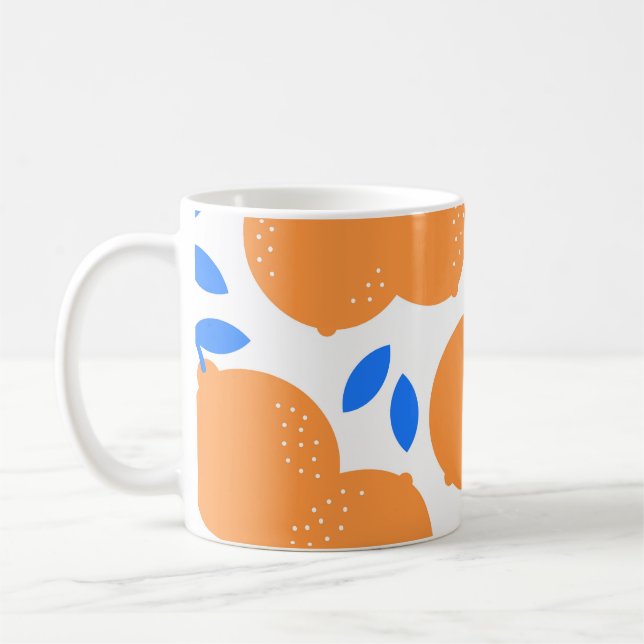 Taza De Café Fruta naranja: Exquisito patrón azulado. (Izquierda)