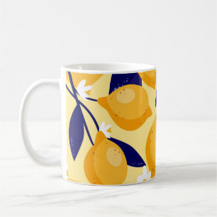 Taza De Café Frutas de limón vintage: patrón alimenticio.