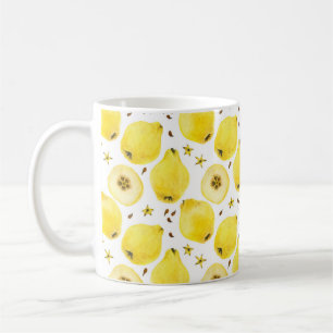 Taza De Café Frutas frescas de membrillo amarillo, acuarela tra