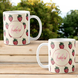 Taza De Café Frutas Fresco Patrón de fresa Monograma Nombre