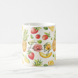 Taza De Café Frutas Plátanos Fresas Piñas Limones
