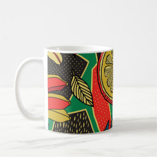Taza De Café Frutas tropicales, hojas, doodle floral patrón.