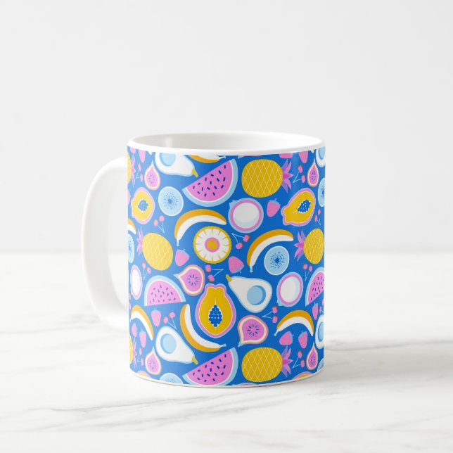 Taza De Café Frutas tropicales jugosas - Fondo azul (Anverso izquierdo)