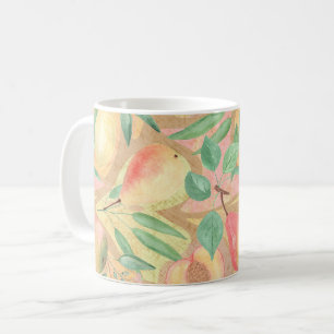 Taza De Café Frutos, melocotones, peras, limones, acuarela
