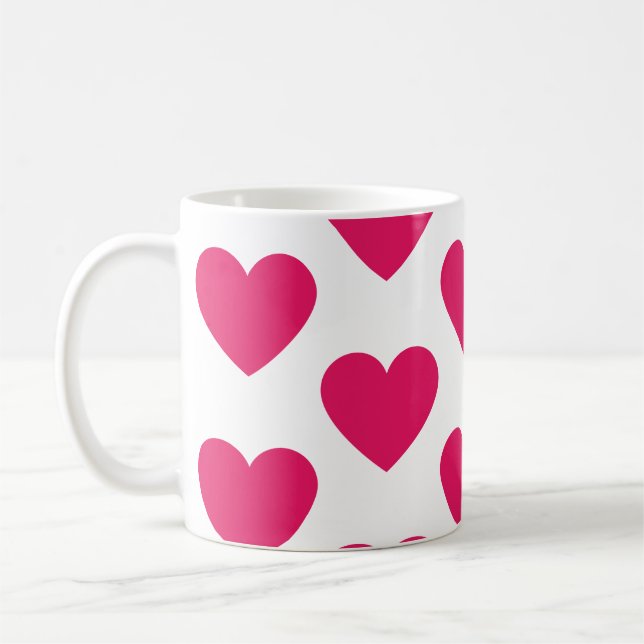Taza De Café Fuchsia corazones diversión café mugre blanco (Izquierda)