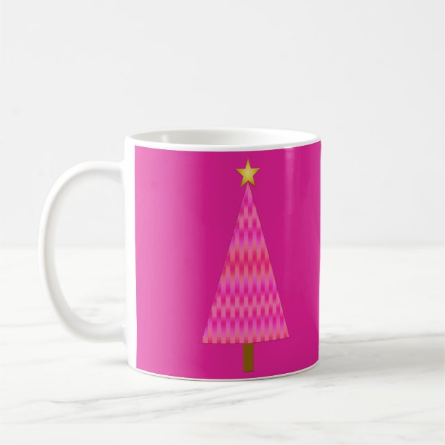 Taza De Café Fuchsia Ombre rosa moderno árbol de Navidad (Izquierda)