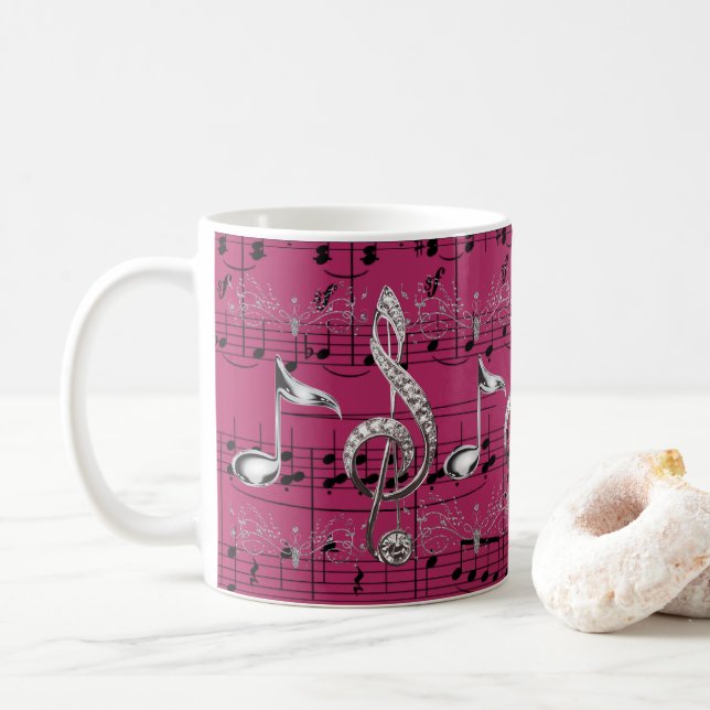 Taza De Café Fuchsia Sheet Music Silver Music Notes (Con donut)