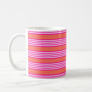 Taza De Café Fuchsia y el patrón de cinco rayas de coral vivo