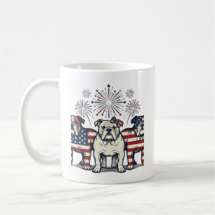 Taza De Café Fuegos Artificiales Bulldog Patriótico Grabado Vin