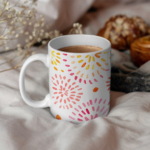 Taza De Café Fuegos artificiales de acuarela en amarillo y nara