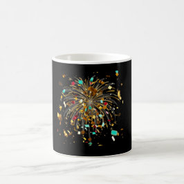Taza De Café Fuegos Artificiales Dorados y Celebración de Confe