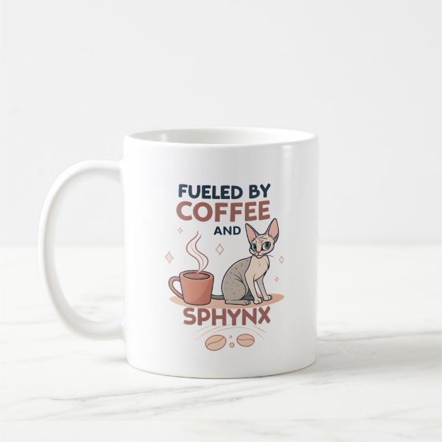 Taza De Café Fueled by Coffee and Sphynx Cat Art (Izquierda)