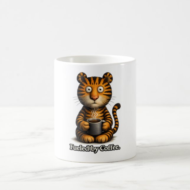 Taza De Café 🐯☕ “Fueled by Coffee” Tiger Mug 🔥🧡 (Centro)