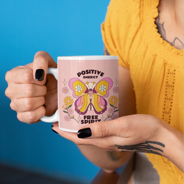 Taza De Café Fuente de energía positiva Flores de mariposa colo (Subido por el creador)