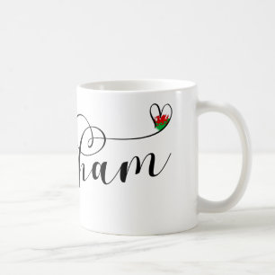 Taza De Café Fuente de escritura Wrexham, bandera galesa en el 
