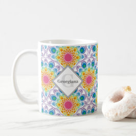 Taza De Café Fuente floral arcoiris personalizada Art Deco