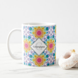 Taza De Café Fuente floral arcoiris personalizada Art Deco