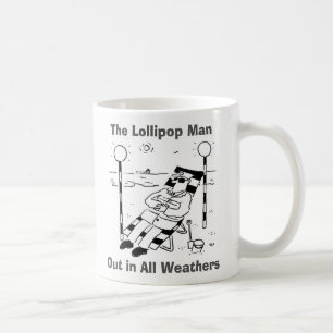 Taza De Café Fuera En Todo Tiempo. Hombre del follipop tomando