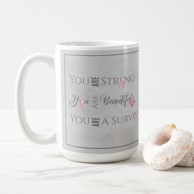 Taza De Café Fuerte y bella | Sobreviviente del cáncer de mama (Con donut)