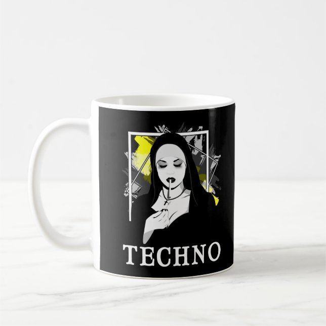 Taza De Café Fumar Techno Nun Religión Música electrónica de ba (Izquierda)