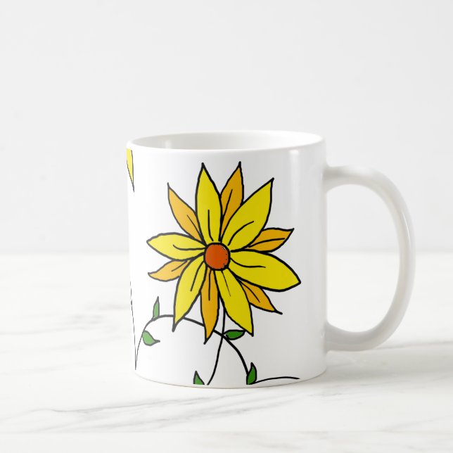 Taza De Café Fun alegre Flores Amarillas Doodle Art (Derecha)