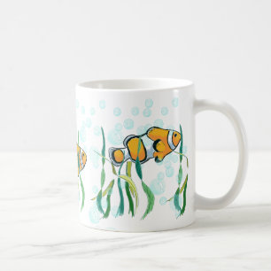 Taza De Café Fun Clowe Fish Naranja Burbujas azules blancas