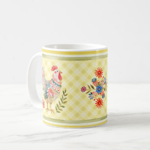 Taza De Café Fun Colorido Arte Popular Hen Pollo Floral Mug