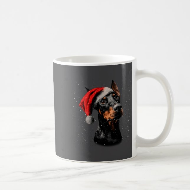 Taza De Café Fun Doberman Dog Christmas Lights Santa Hat Long S (Derecha)