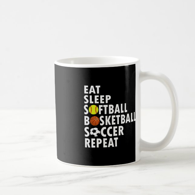 Taza De Café Fun Eat Sleep Softball Baloncesto Hombres Hombres  (Derecha)