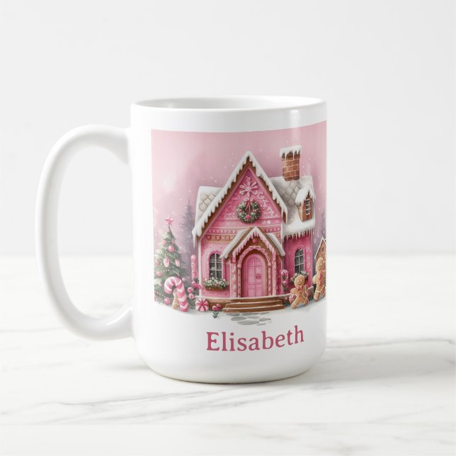 Taza De Café Fun Pink Gingerbread House Christmas (Izquierda)