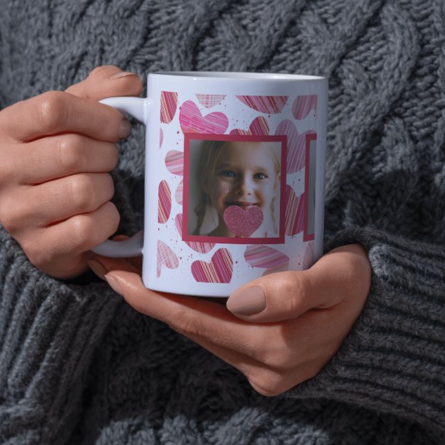 Taza De Café Fun Pink & Red Heart & Photo (Subido por el creador)
