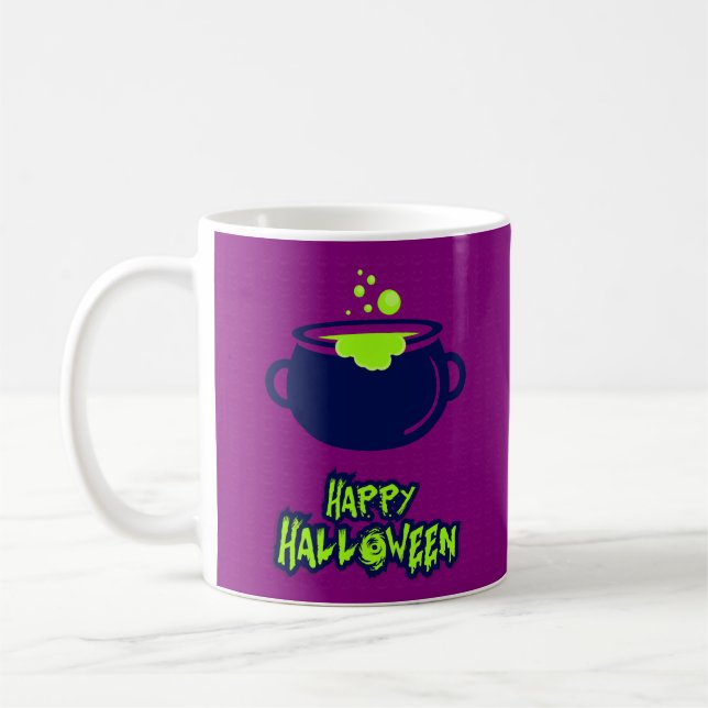 Taza De Café Fun Spookan Vibrant Happy Halloween Purple Black (Izquierda)