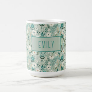 Taza De Café Fun White Daisy Floral Verde azulada