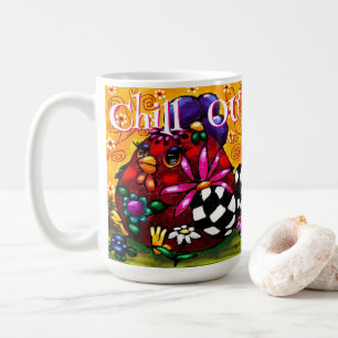 Taza De Café Funky Chunky Floral de pollo colorido personalizad