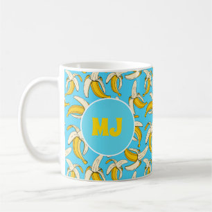 Taza De Café Funky Trópico Patrón Bananero Monograma Impresión 