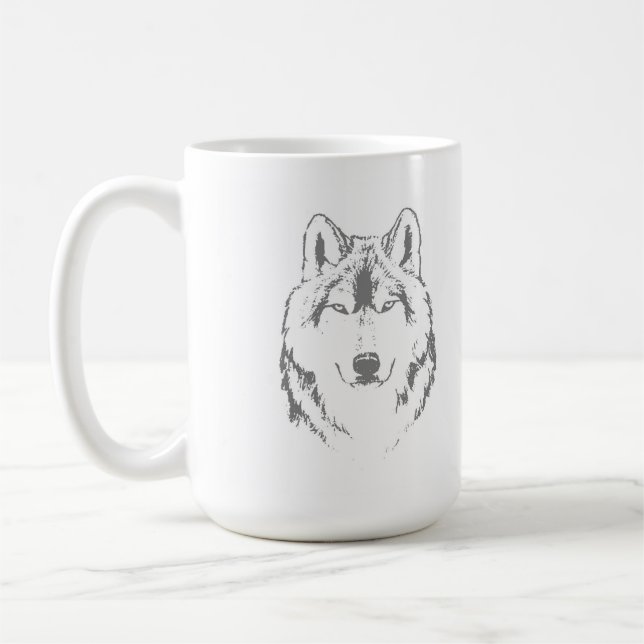 Taza De Café Funky Wolf Head Face Sketch (Izquierda)